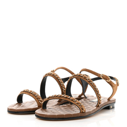 Chanel Suede Calfskin Chain Sandals 41 Brown 3 of 9