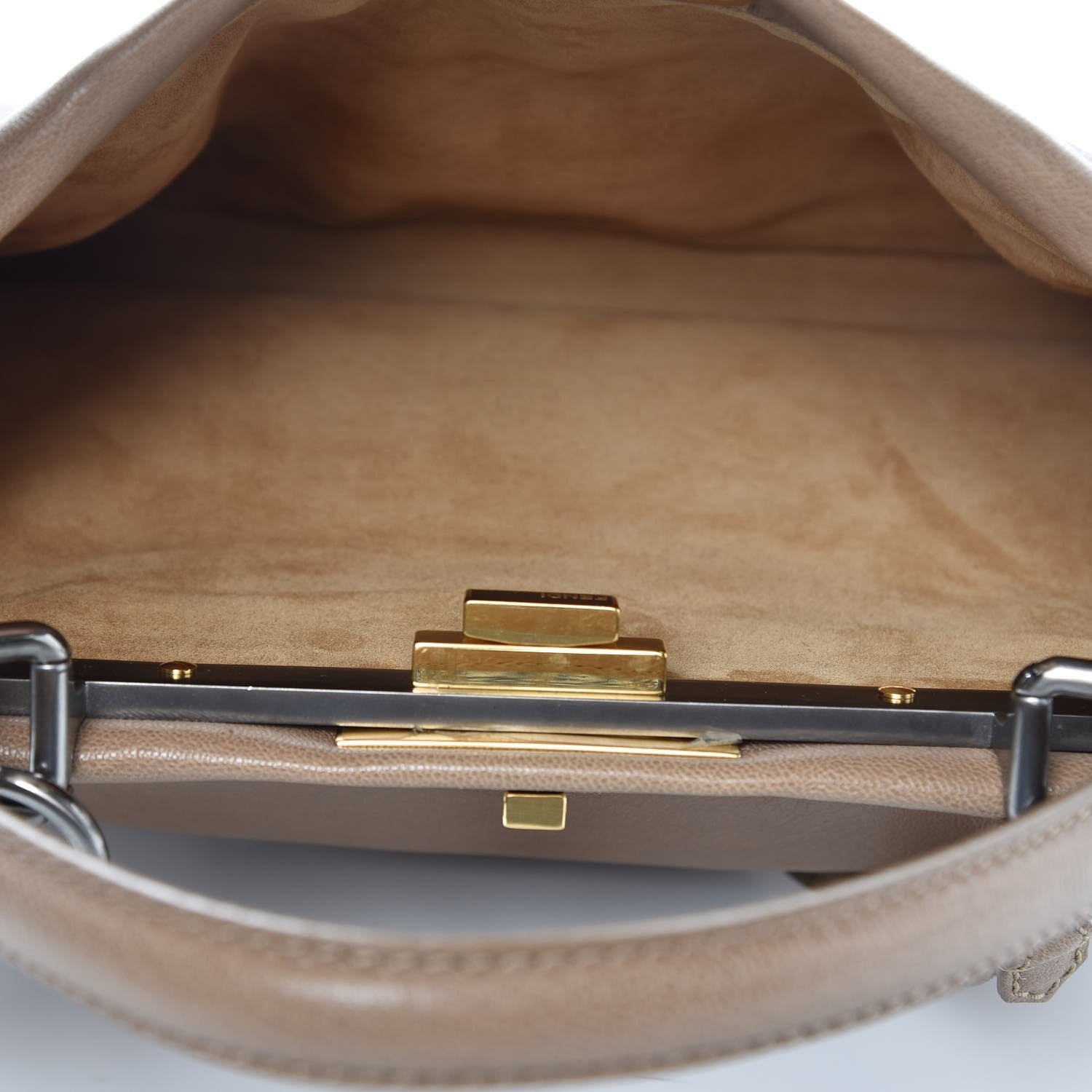 Fendi Goatskin Watersnake Medium Peekaboo Iconic Satchel Taupe Phard 6 of 9
