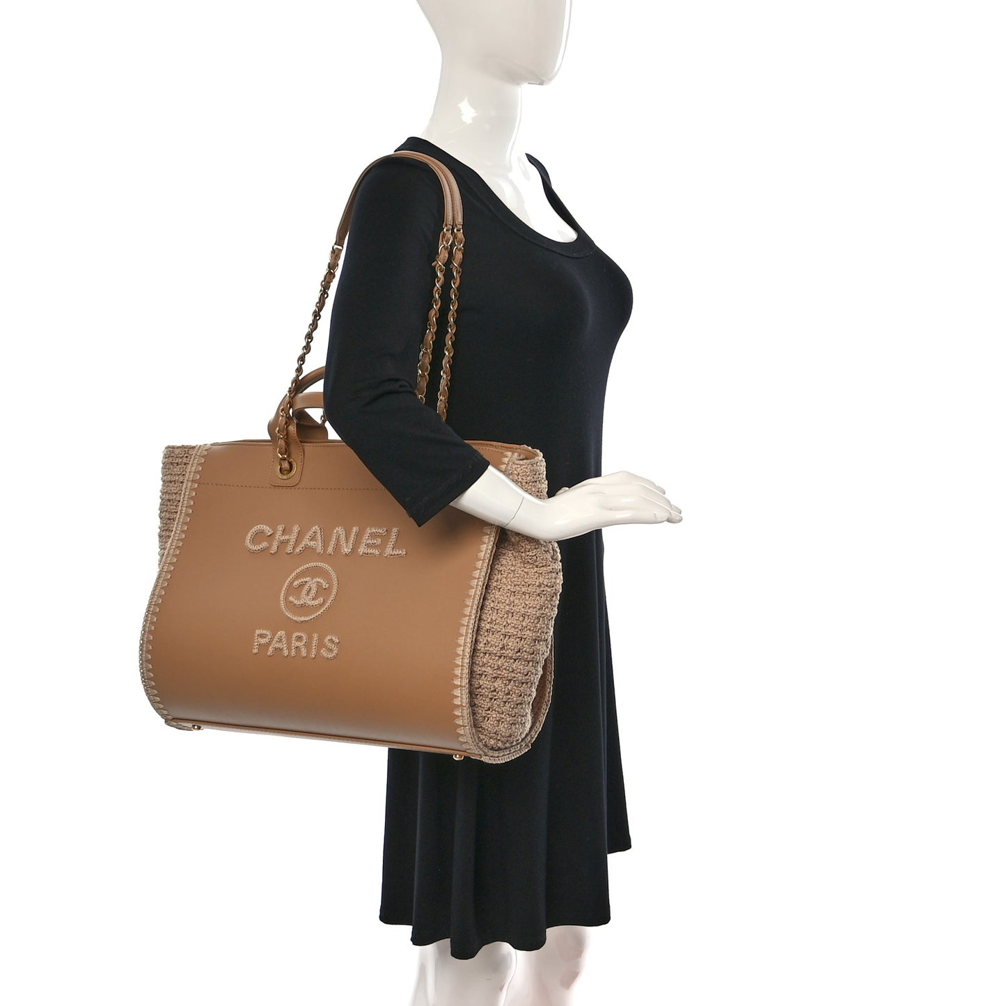Calfskin Knit Medium Deauville Tote Beige