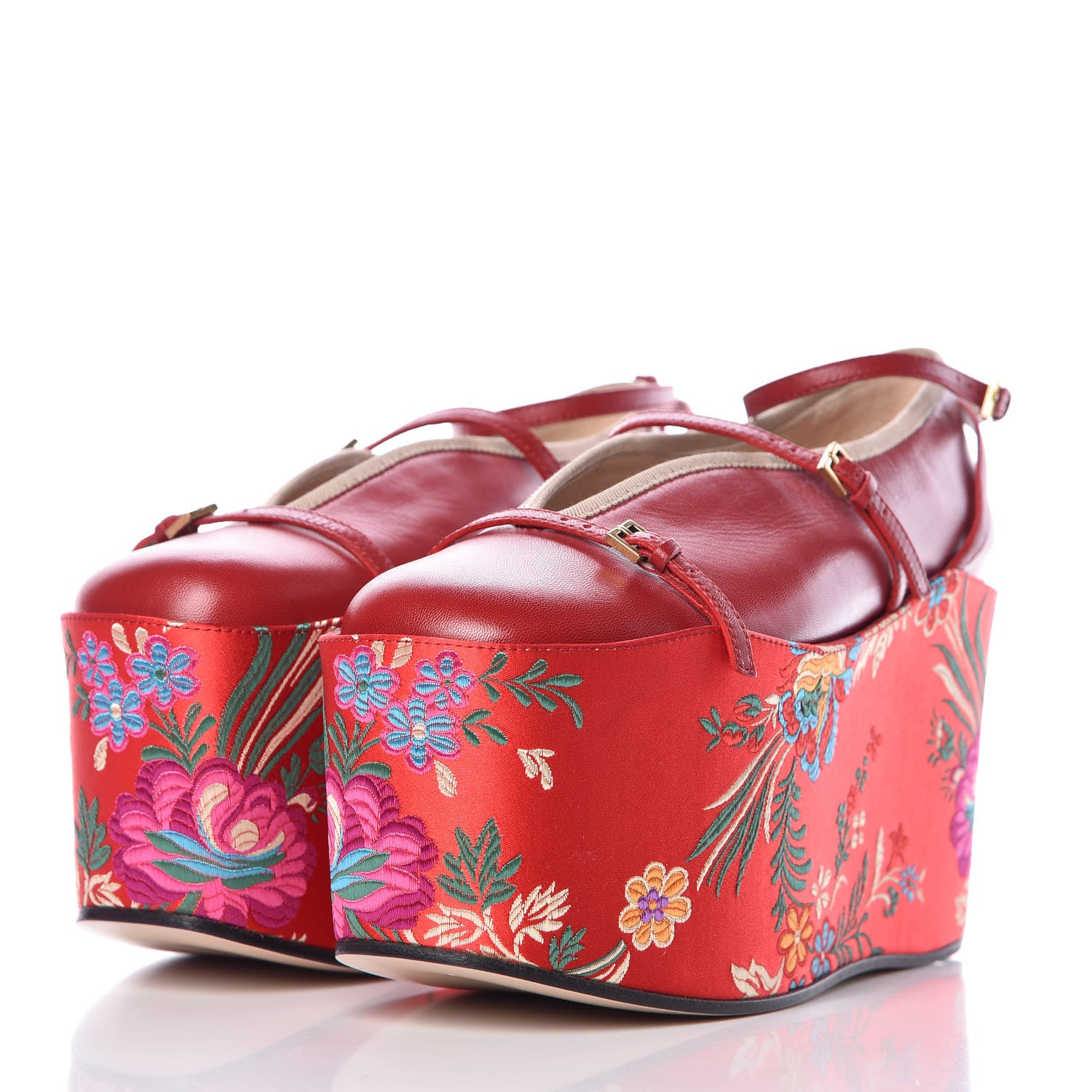 Gucci Malaga Kid Silk Hannelore Detachable Platform Slide 37 Hibiscus Red 3 of 17