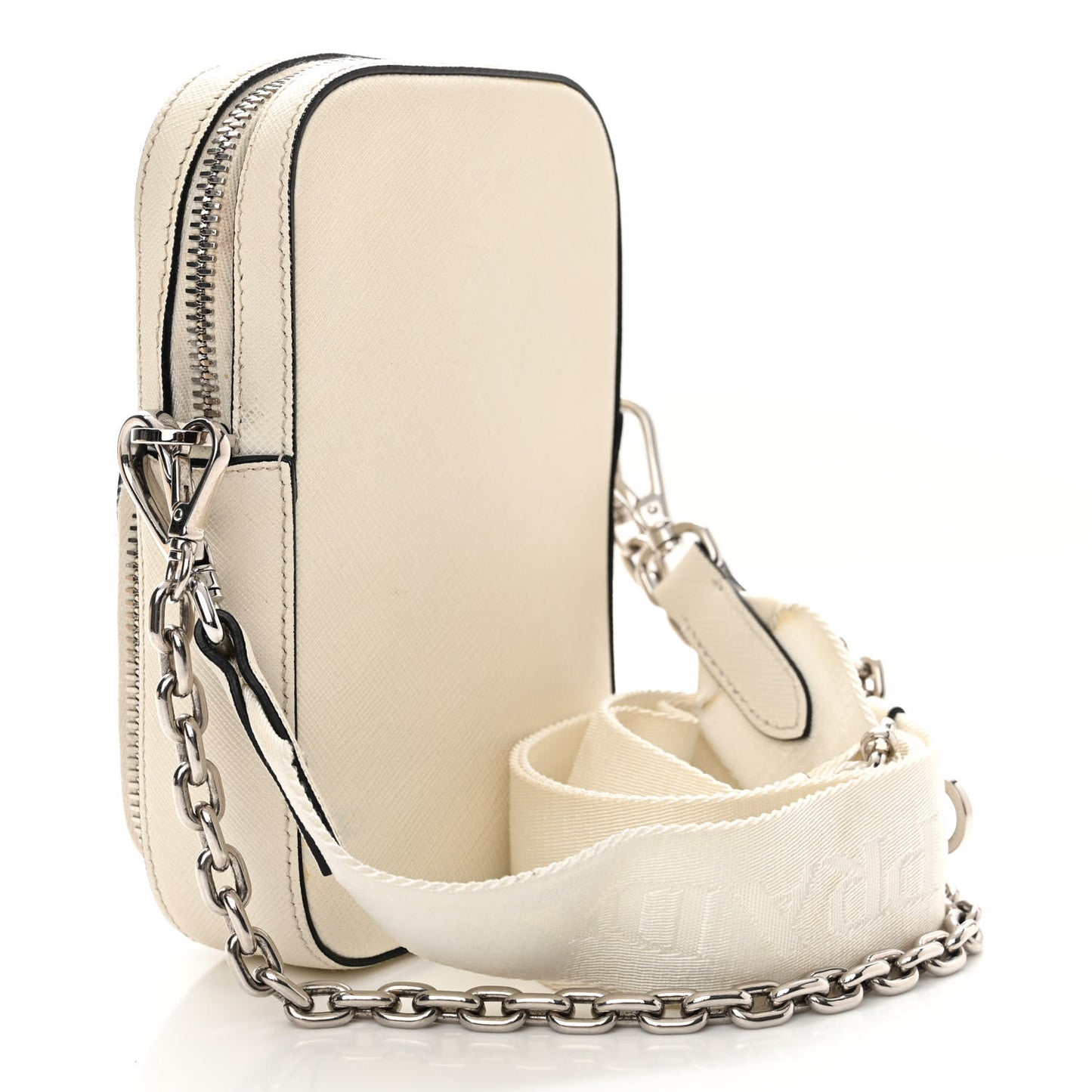 Saffiano Lux Phone Crossbody Pouch White
