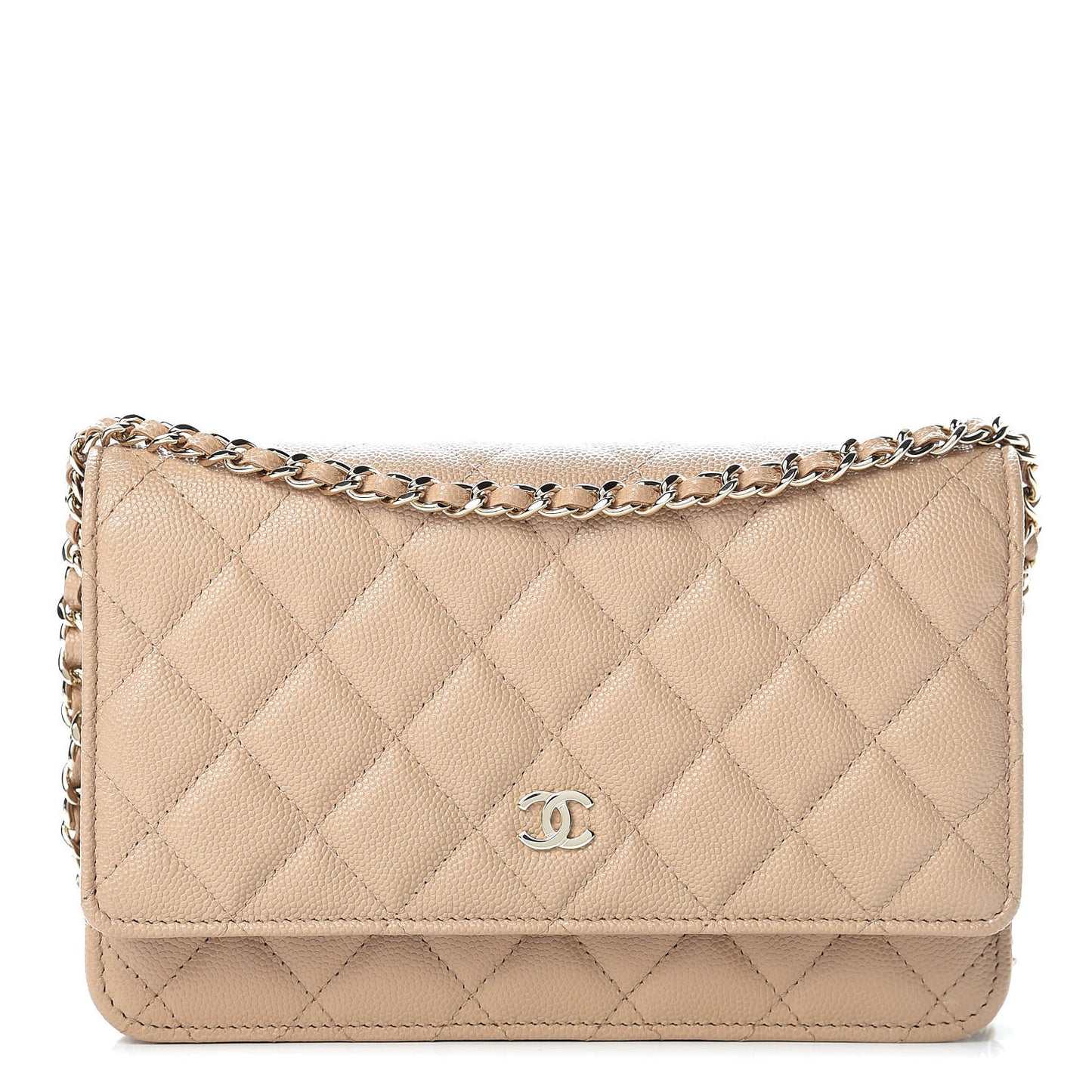 Caviar Quilted Wallet On Chain WOC Beige