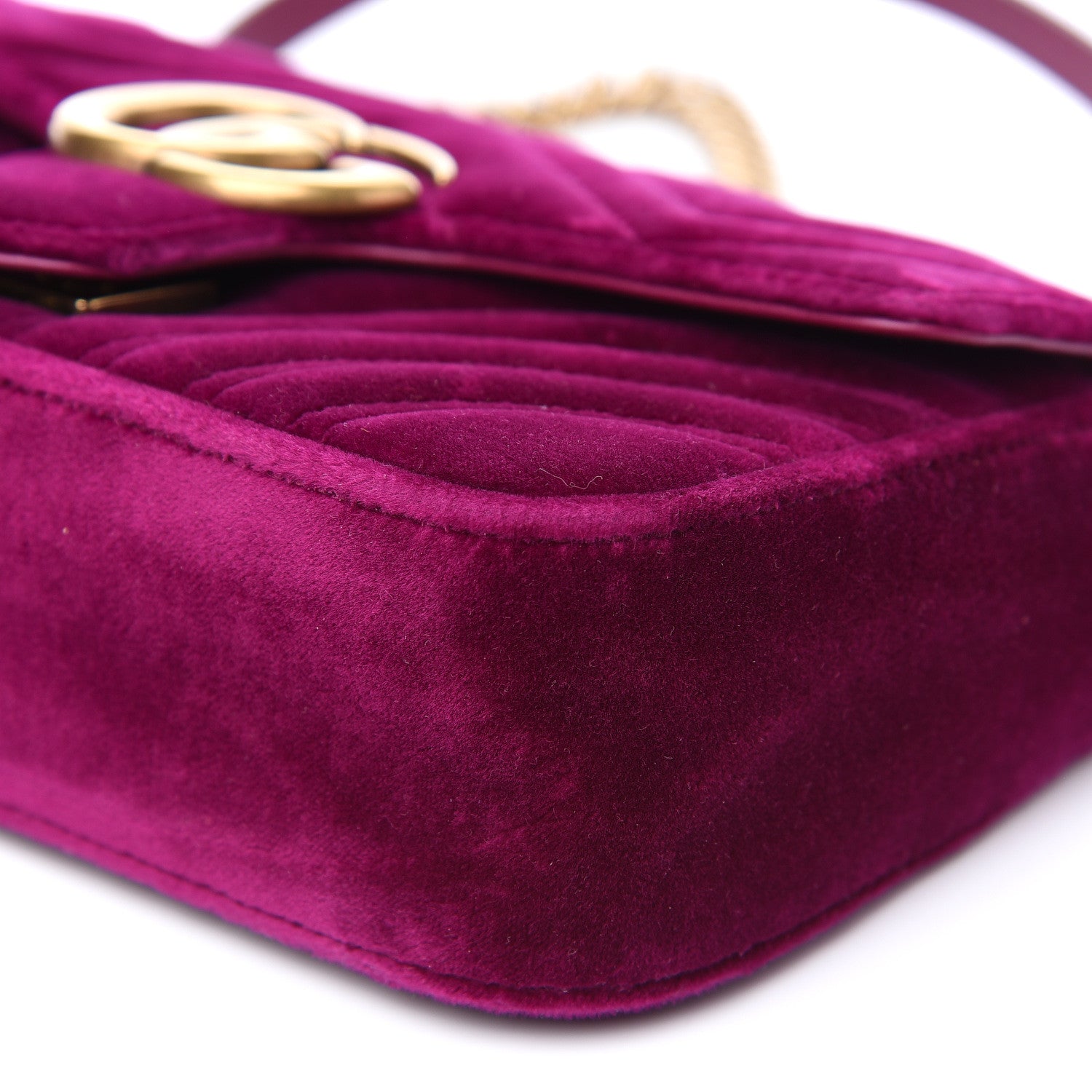 Gucci Velvet Matelasse Mini GG Marmont Shoulder Bag Fuchsia Violet Cyclamen 8 of 11