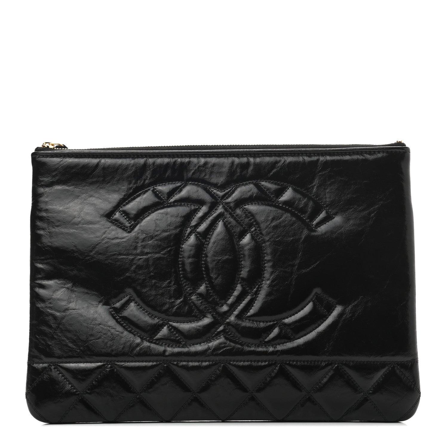 Chanel Shiny Aged Calfskin Quilted Cosmetic Case Black 1 of 7