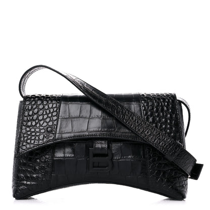 Balenciaga Extra Supple Calfskin Crocodile Embossed Monochrome XS Downtown Shoulder Bag Black 1 of 10