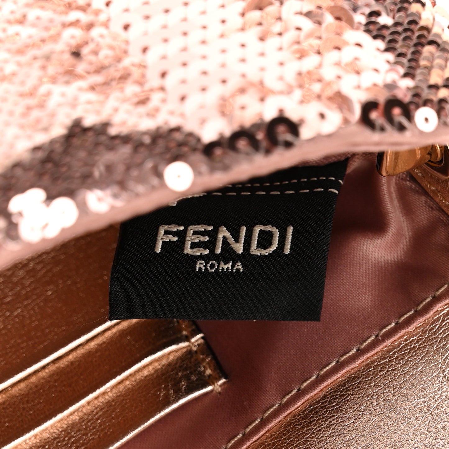 Sequin Metallic Nappa Pequin Mini Baguette Rame