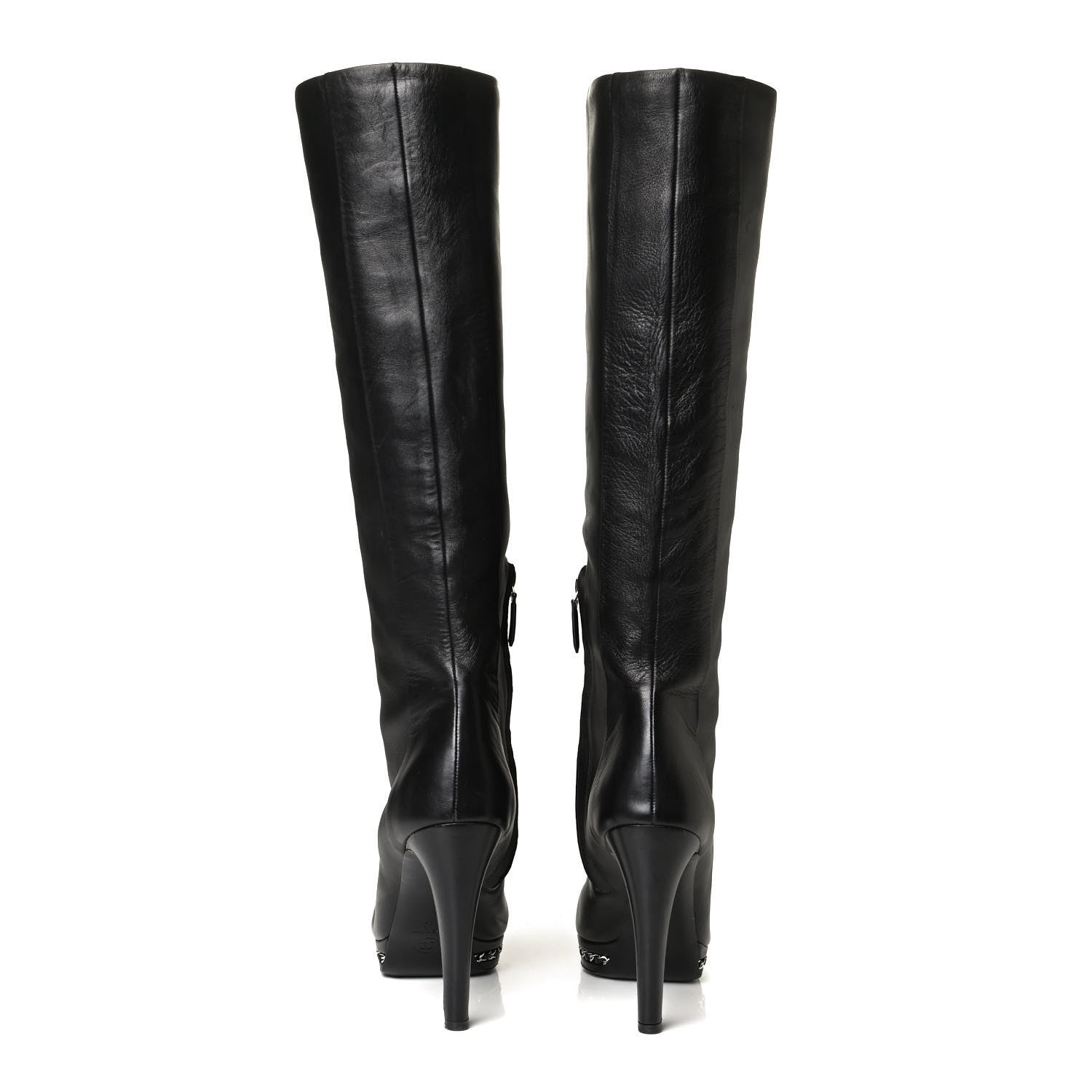 Chanel Lambskin CC Platform Cap Toe Chain Knee High Boots 42 Black 9 of 18