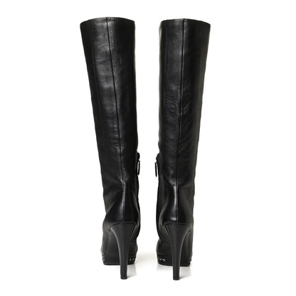 Chanel Lambskin CC Platform Cap Toe Chain Knee High Boots 42 Black 9 of 18