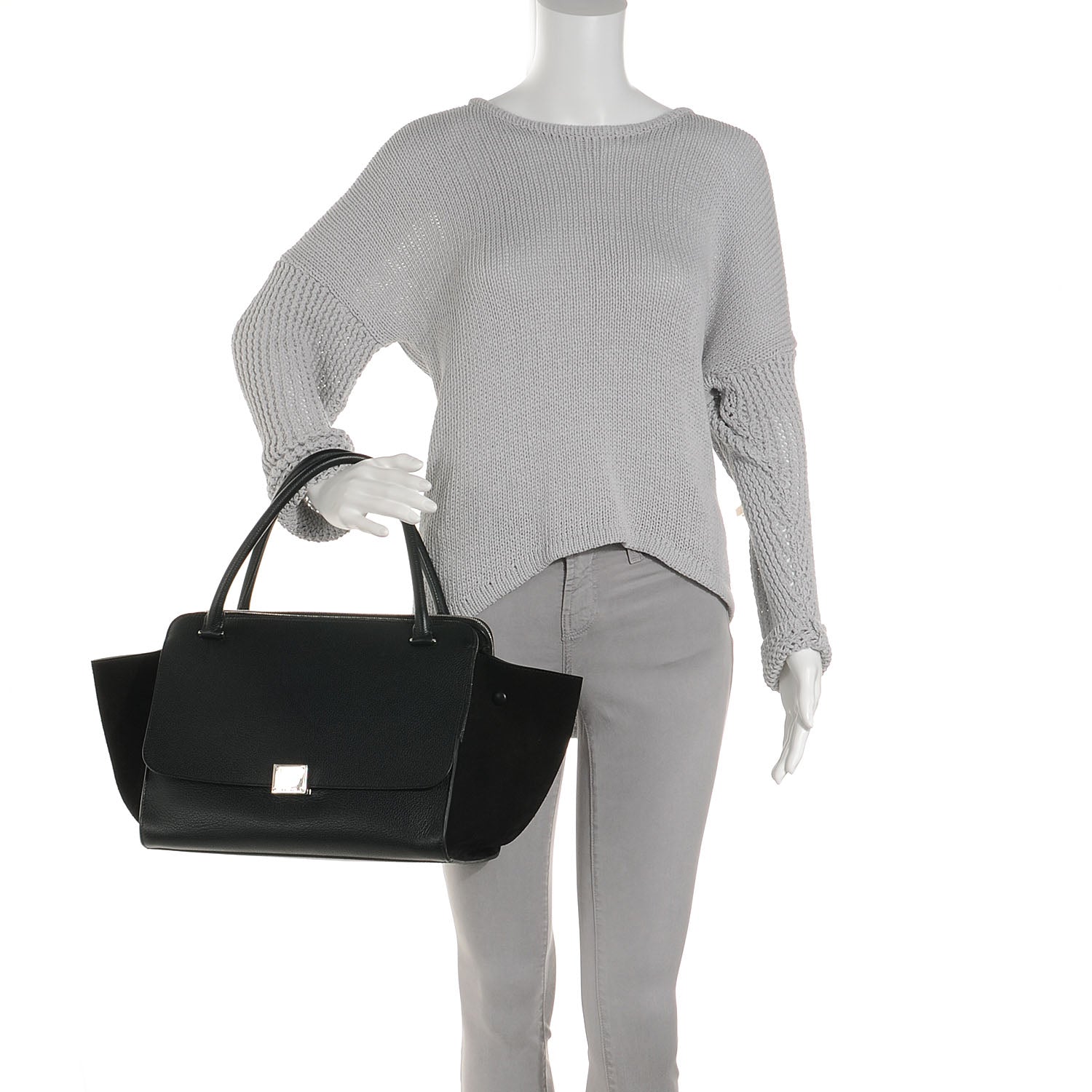 Celine Drummed Calfskin Suede Double Zip Trapeze Black 2 of 9