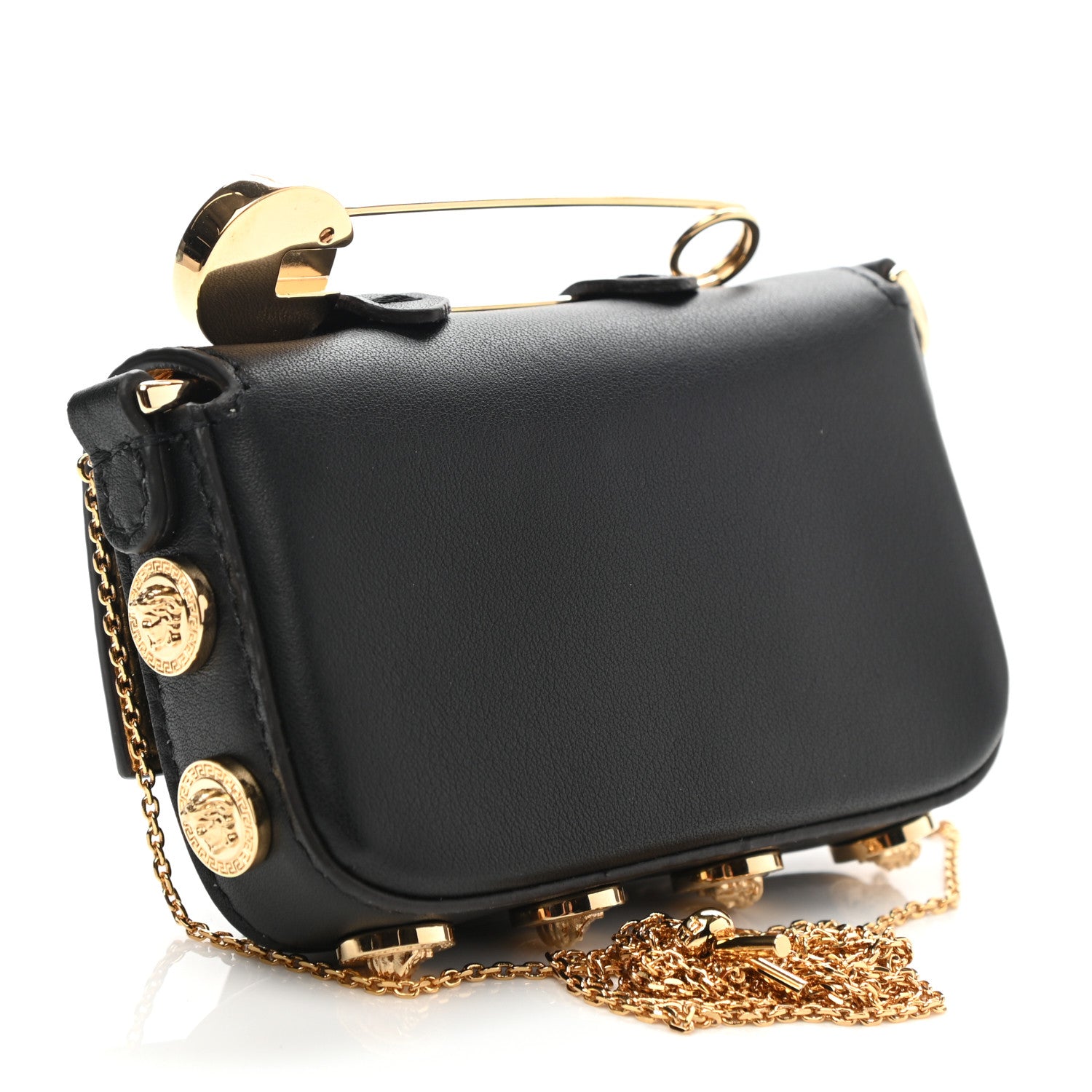 Fendi X VERSACE Vitello Seta Fendace Studded Nano Brooch Baguette Black 3 of 11