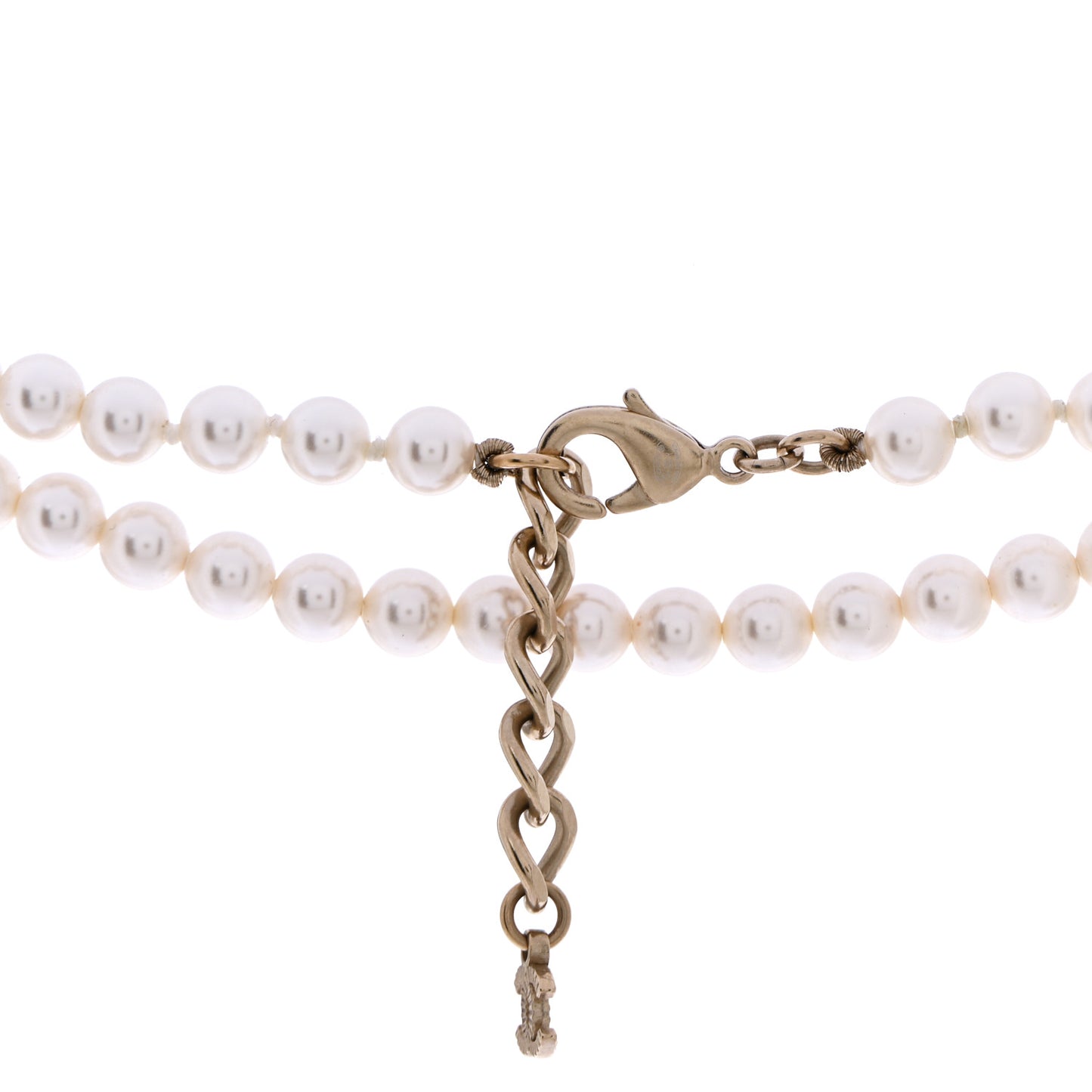 Pearl Baguette Crystal CC Long Necklace Gold