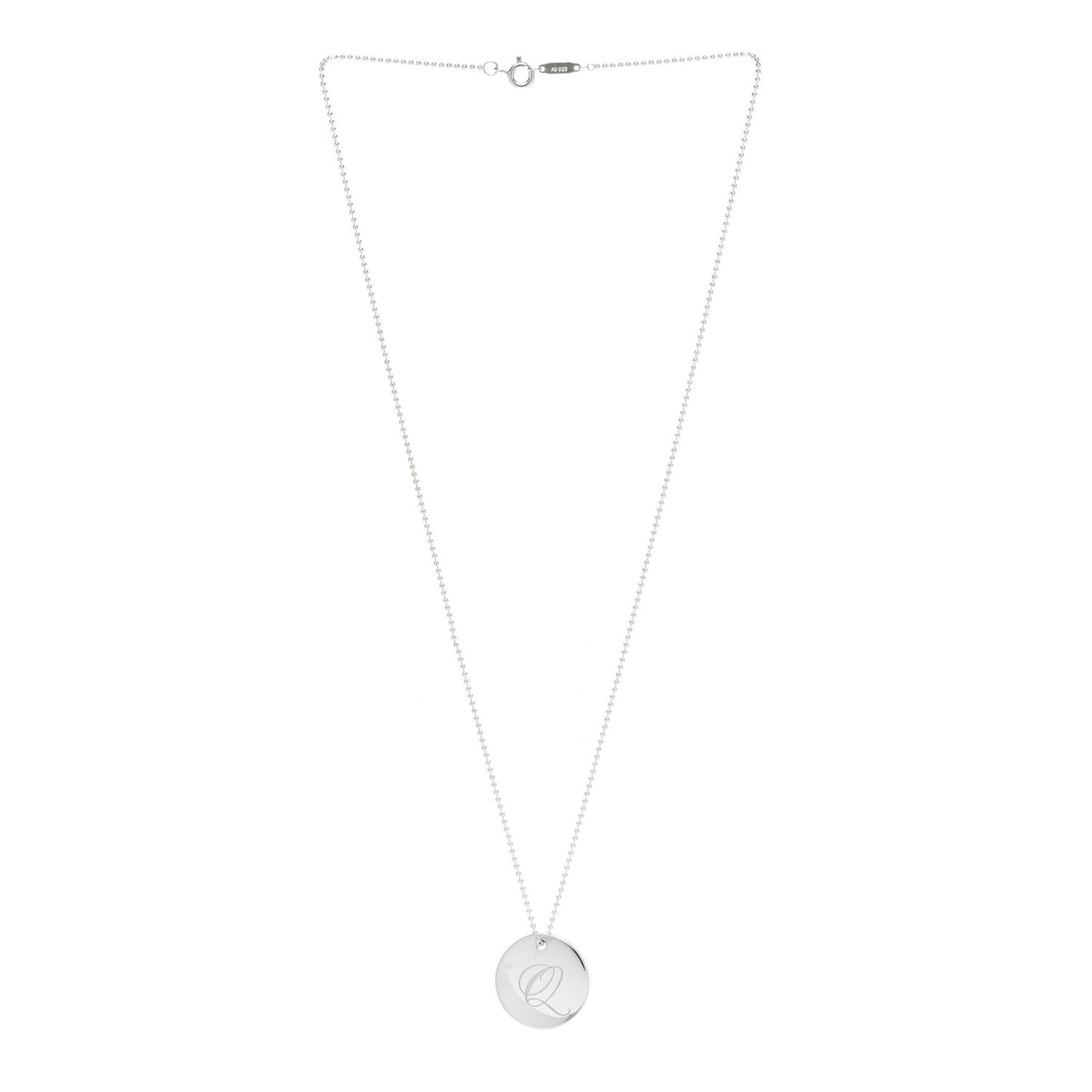 Sterling Silver Letter Q Disc Pendant Necklace