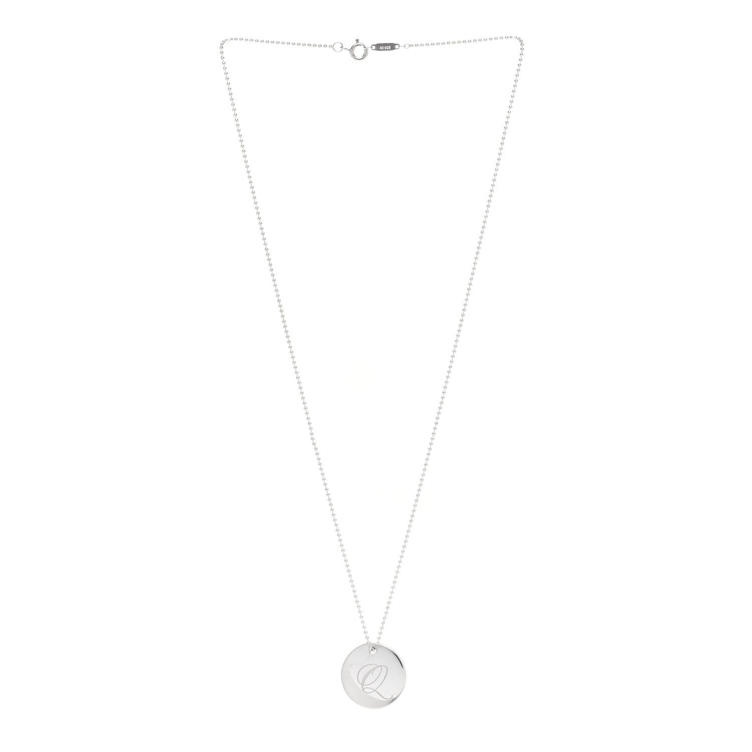 Tiffany Sterling Silver Letter Q Disc Pendant Necklace 3 of 6