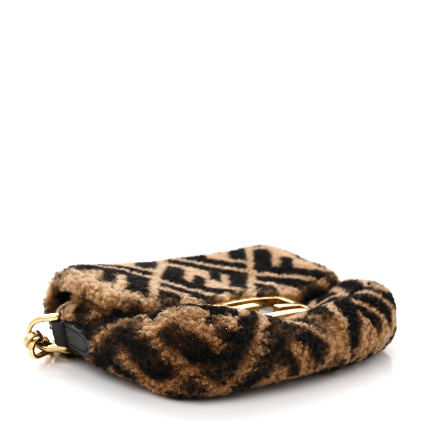 Shearling Vitello Dolce Macro FF 1974 Mini Baguette Tobacco Black