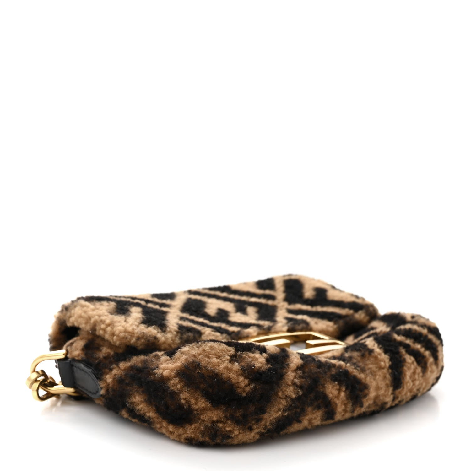 Fendi Shearling Vitello Dolce Macro FF 1974 Mini Baguette Tobacco Black 4 of 10