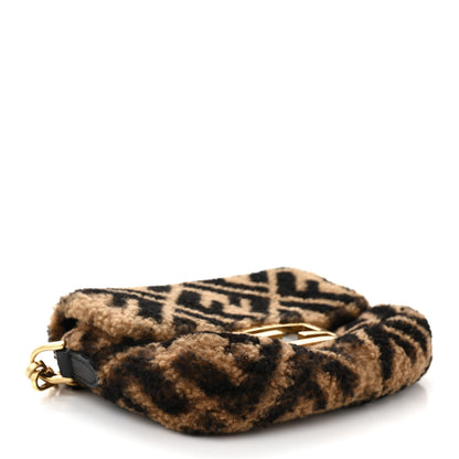 Fendi Shearling Vitello Dolce Macro FF 1974 Mini Baguette Tobacco Black 4 of 10