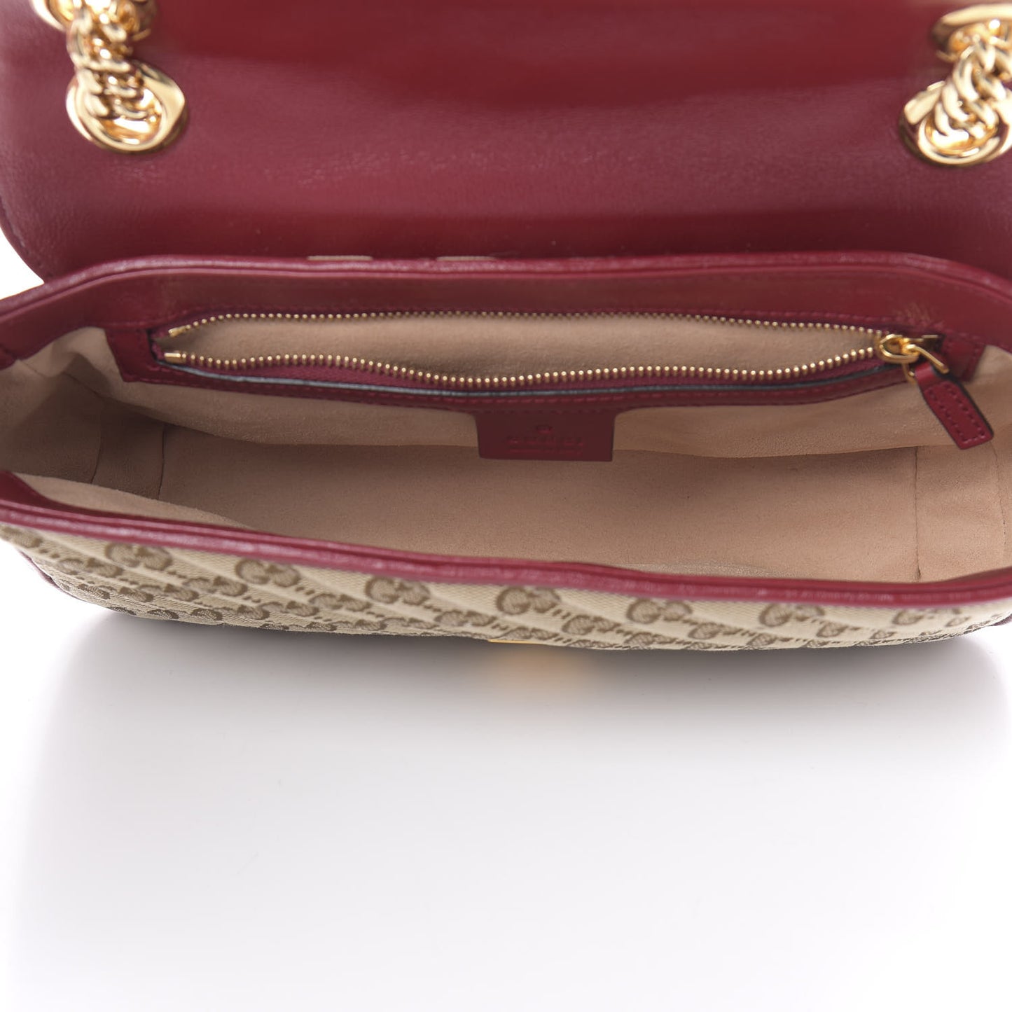 Monogram Azalea Calfskin Matelasse Diagonal Small GG Marmont Shoulder Bag Beige Ebony New Cherry Red