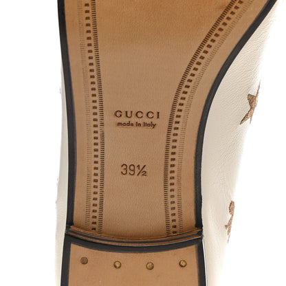 Gucci Goatskin Bee Star Embroidered Womens Jordaan Loafers 39.5 Mystic White 6 of 10