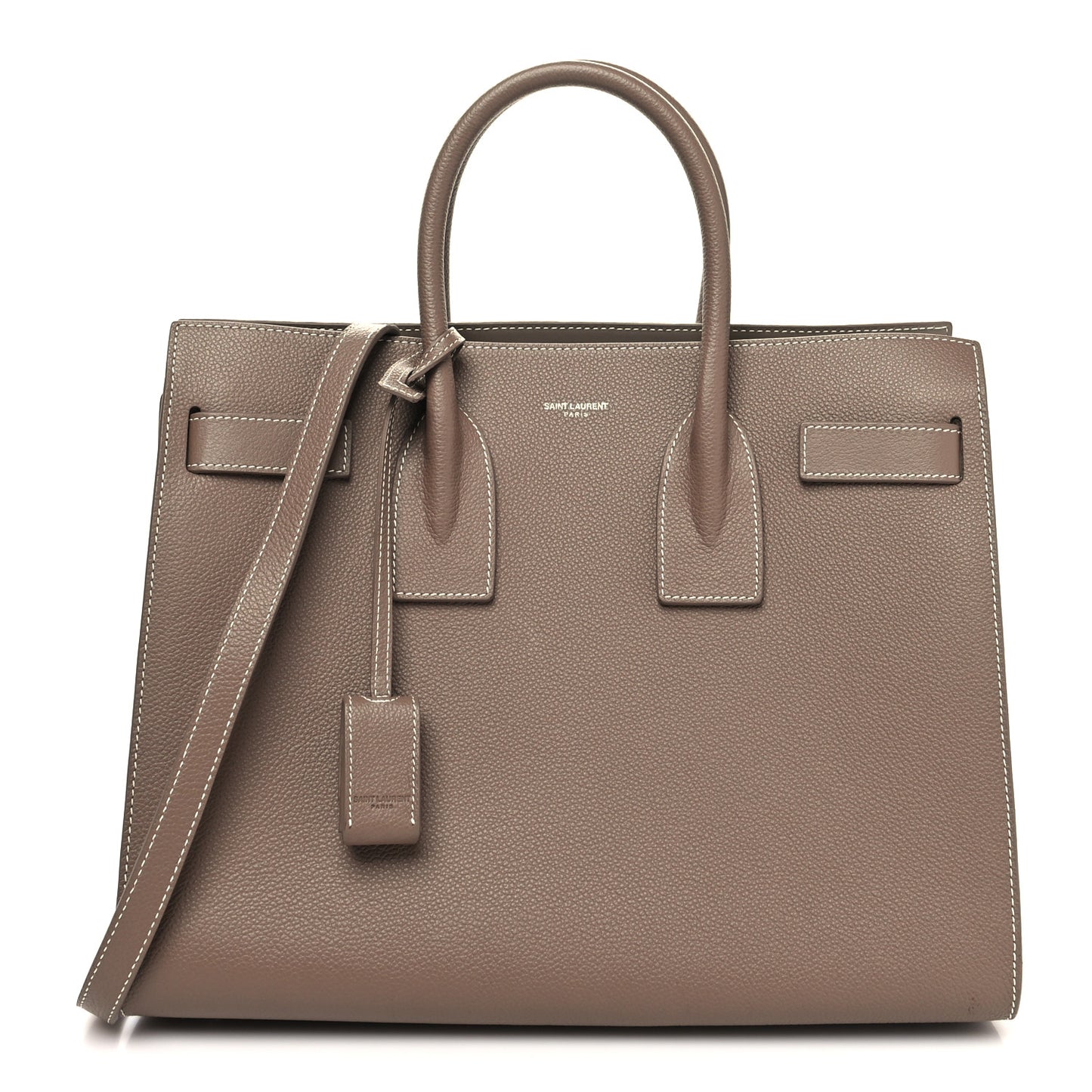 Grained Calfskin Topstitch Small Classic Sac De Jour Taupe