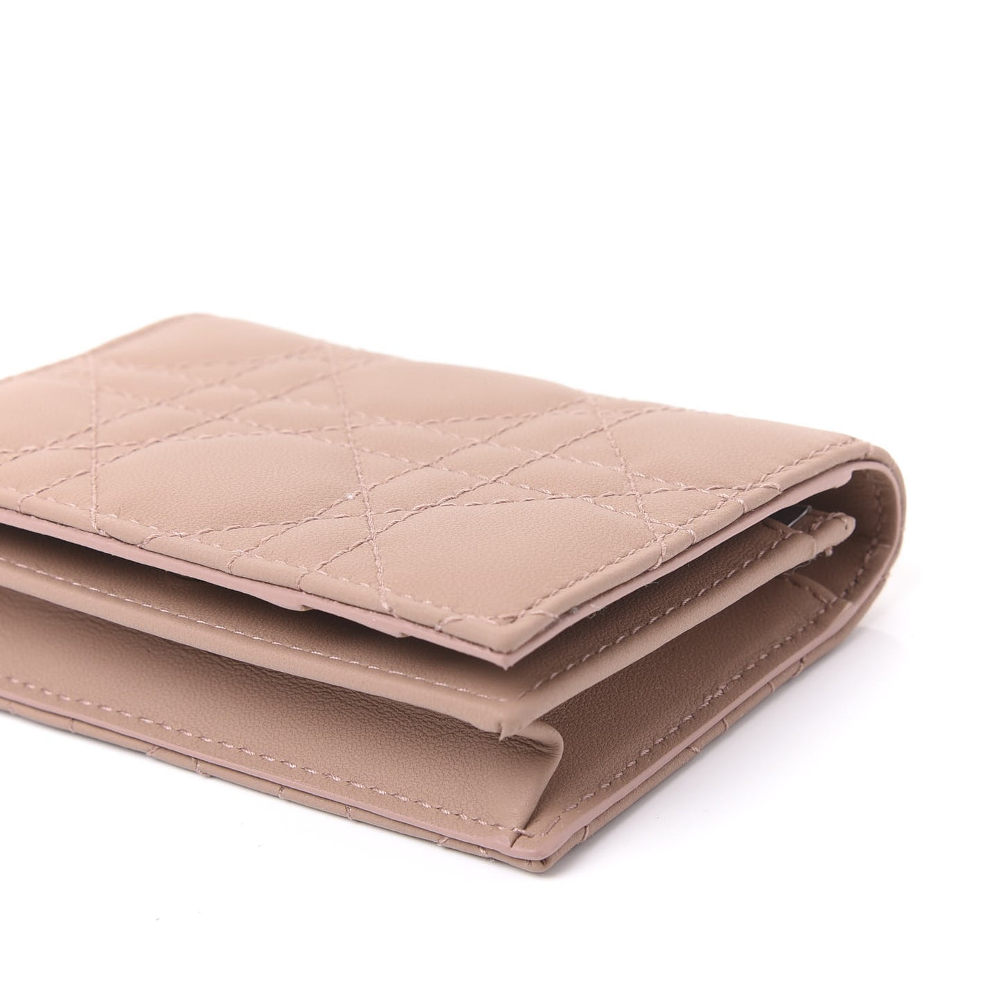 Ultra Matte Calfskin Cannage Small Lady Dior Flap Card Holder Beige