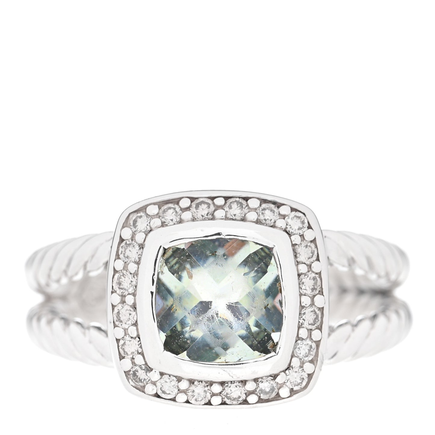 Sterling Silver Diamond Prasiolite 7mm Petite Albion Ring 49 5