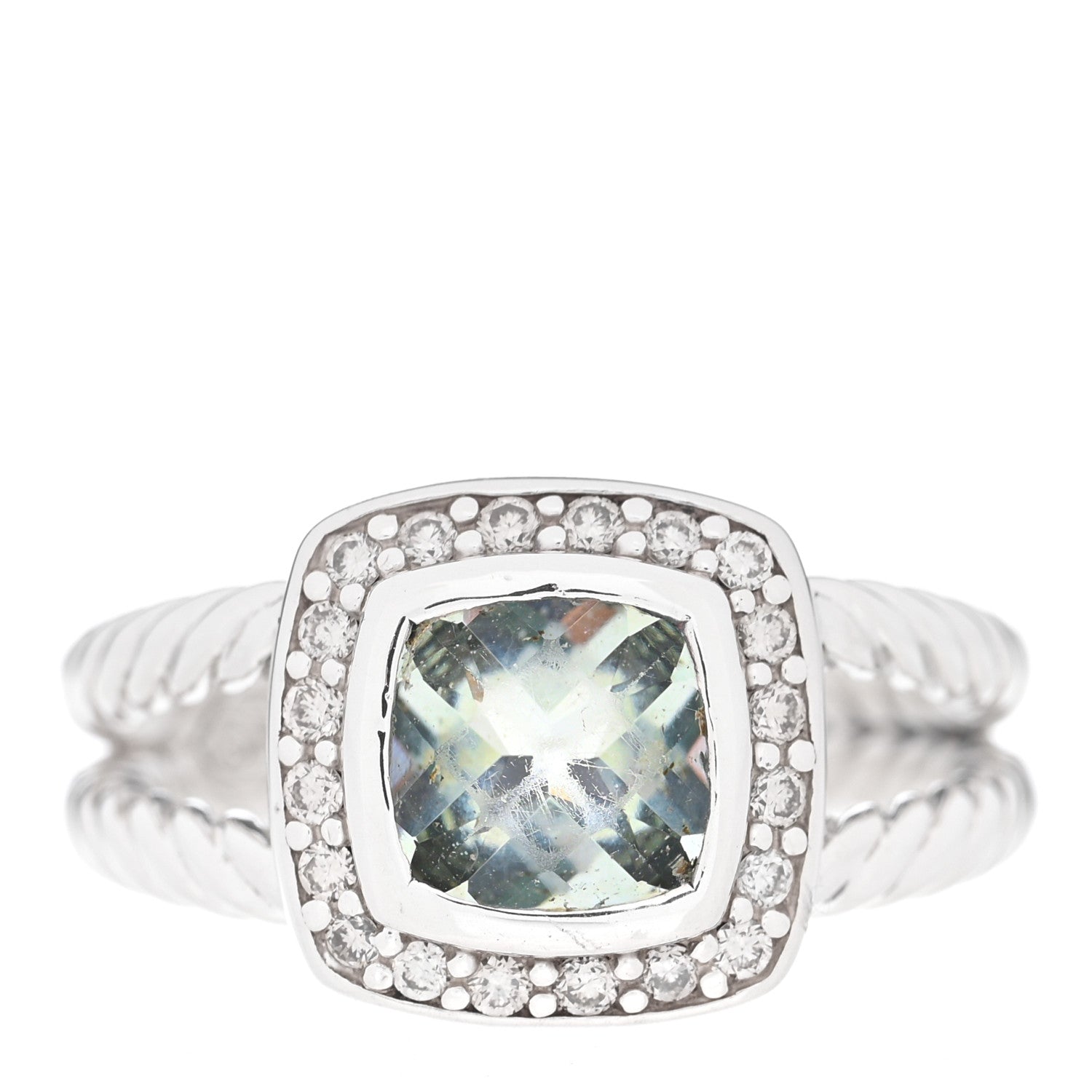 David Yurman Sterling Silver Diamond Prasiolite 7mm Petite Albion Ring 49 5 1 of 4
