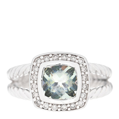 David Yurman Sterling Silver Diamond Prasiolite 7mm Petite Albion Ring 49 5 1 of 4