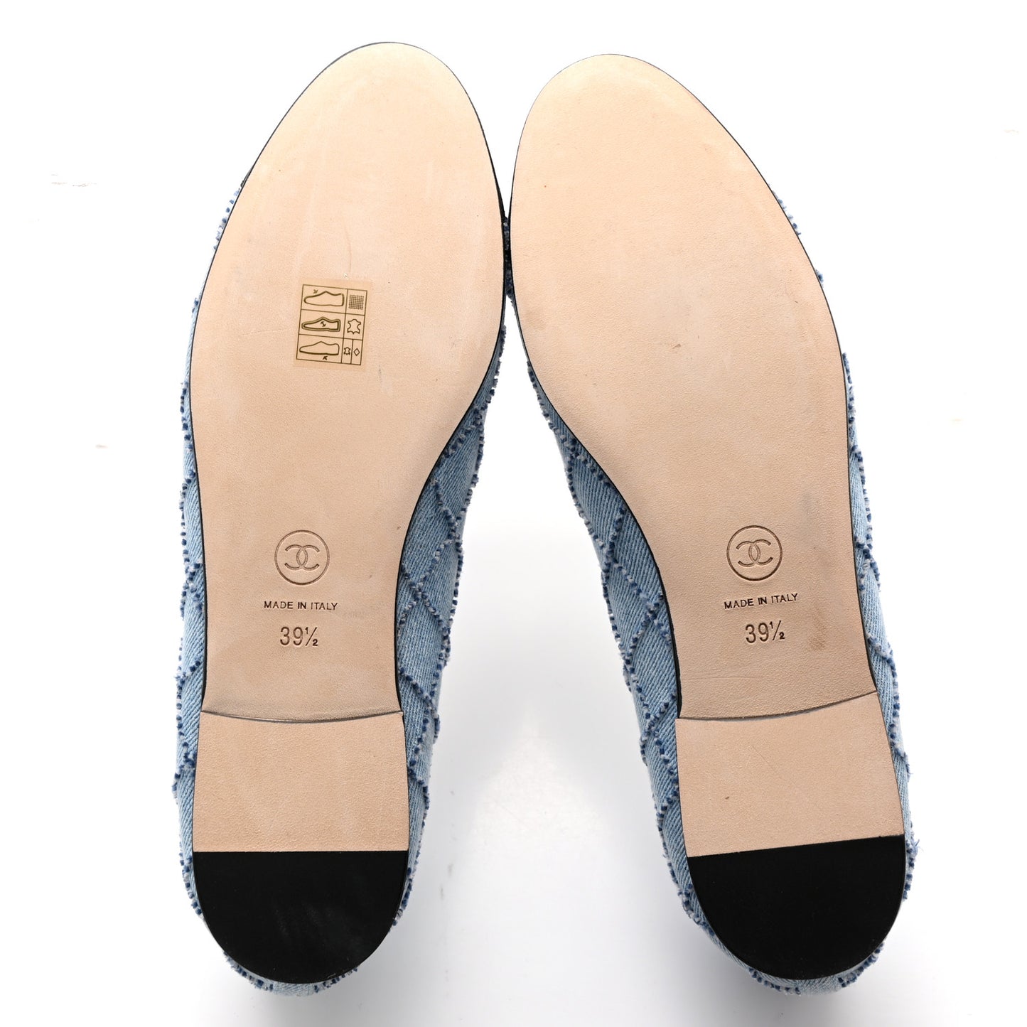 Denim Embroidered Grosgrain CC Cap Toe Ballerina Flats 39.5 Blue Black