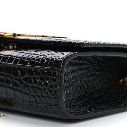 Saint Laurent Calfskin Crocodile Embossed Small Classic Monogram Kate Tassel Satchel Black 9 of 9