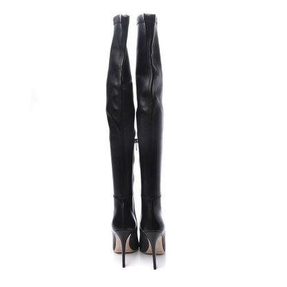 Jimmy Choo Calfskin Stretch Nappa Turner Knee High Boots 37 Black 5 of 8