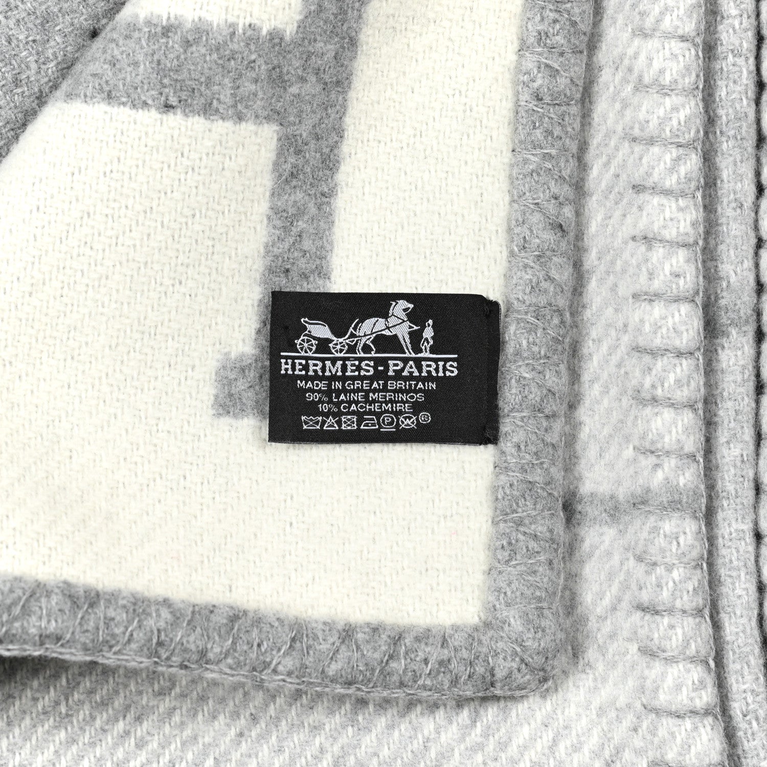 Hermes Wool Cashmere Avalon III Blanket Ecru Gris Clair 3 of 3