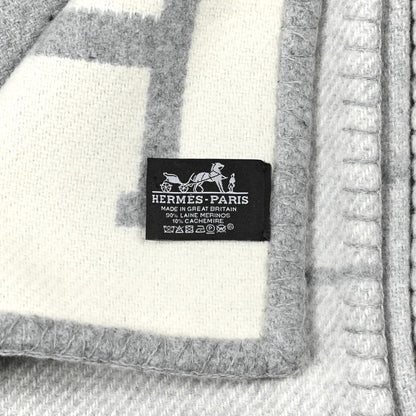 Hermes Wool Cashmere Avalon III Blanket Ecru Gris Clair 3 of 3