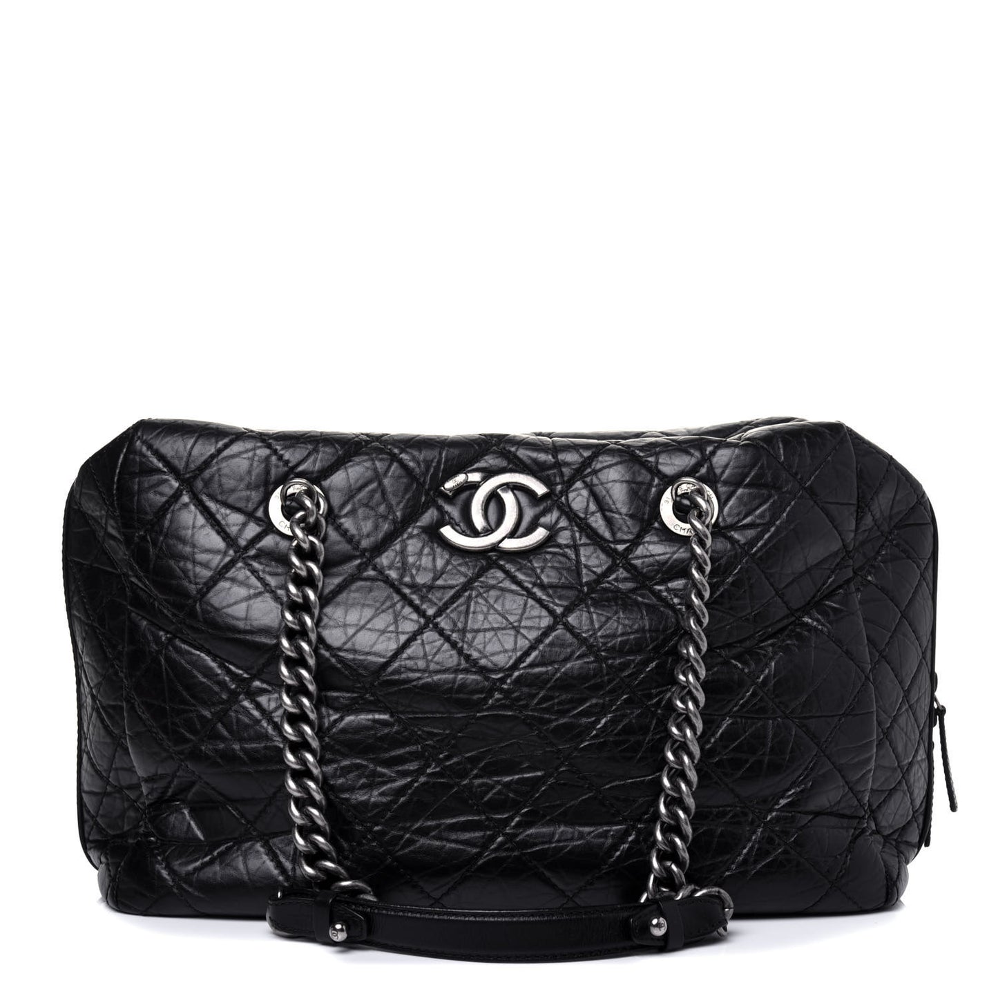 Aged Calfskin Quilted Large Secret Tag Bowling Bag Black