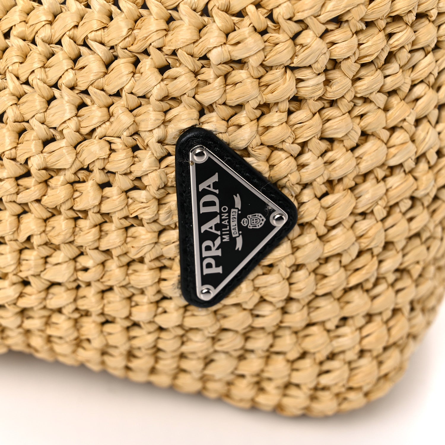 Prada Yarn Raffia Effect Crochet Embroidered Logo Tote Naturale 11 of 15