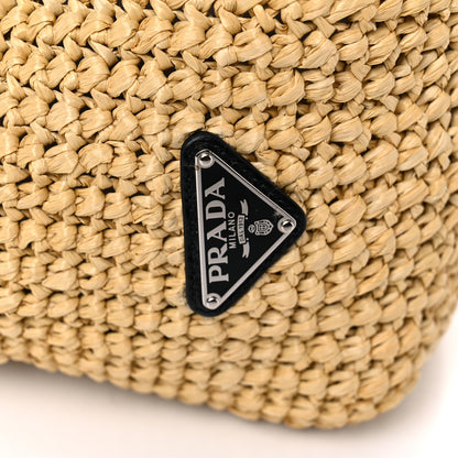 Prada Yarn Raffia Effect Crochet Embroidered Logo Tote Naturale 11 of 15