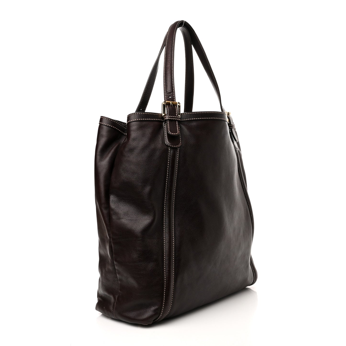 Calfskin Large Britt Shoulder Bag Dark Brown