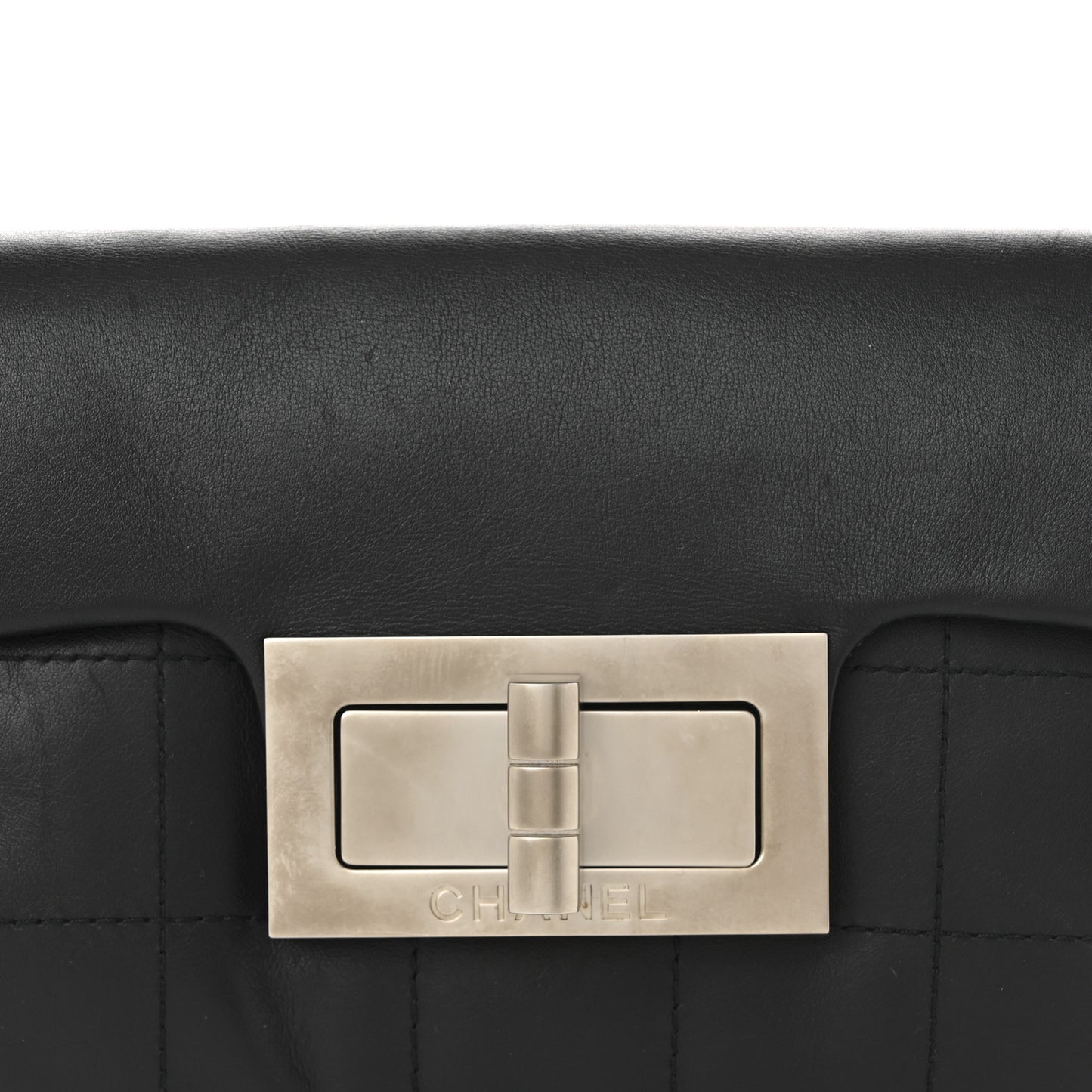 Calfskin Square Stitched Mademoiselle Shoulder Bag Black