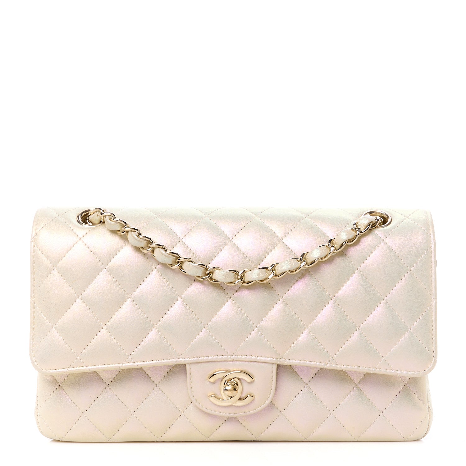 Chanel Iridescent Lambskin Quilted Medium Double Flap Ivory 1 of 11