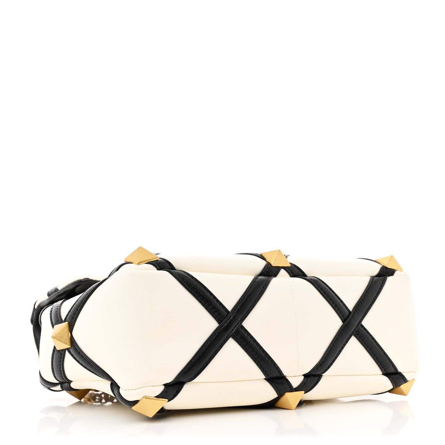 Nappa Large Roman Stud Shoulder Bag Ivory Black