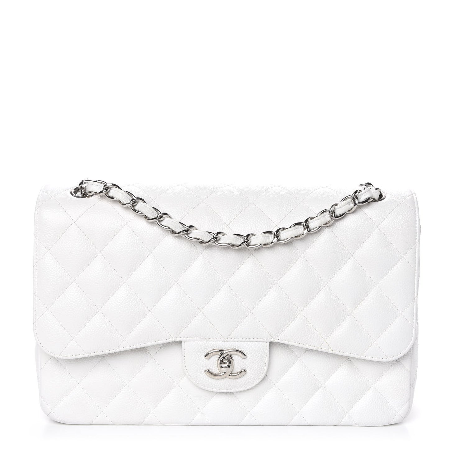 Caviar Quilted Jumbo Double Flap White