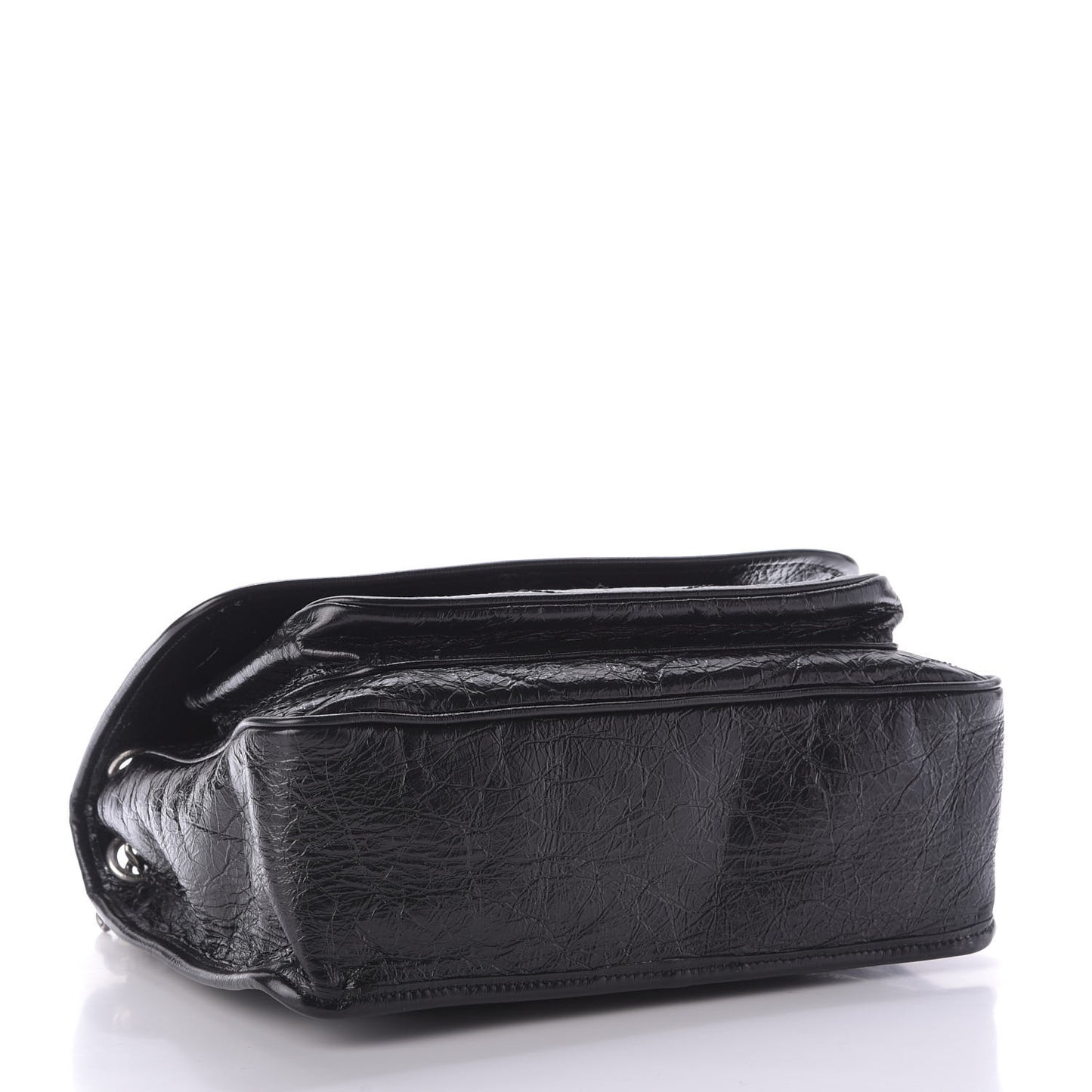Crinkled Calfskin Matelasse Monogram Medium Niki Chain Satchel Black
