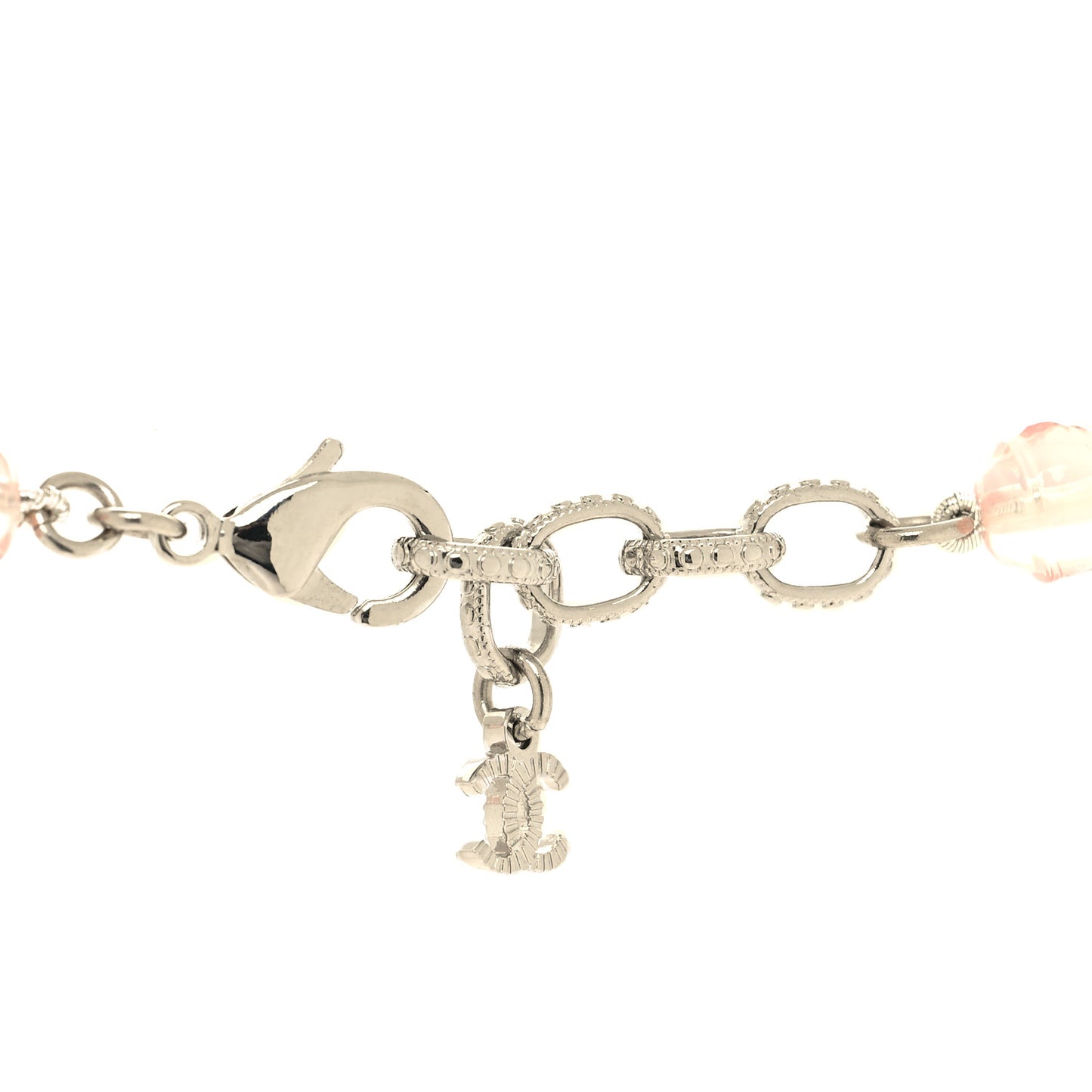 Resin Bead Crystal CC Necklace Pink Silver