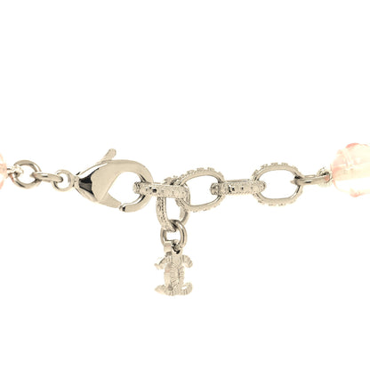Chanel Resin Bead Crystal CC Necklace Pink Silver 4 of 5