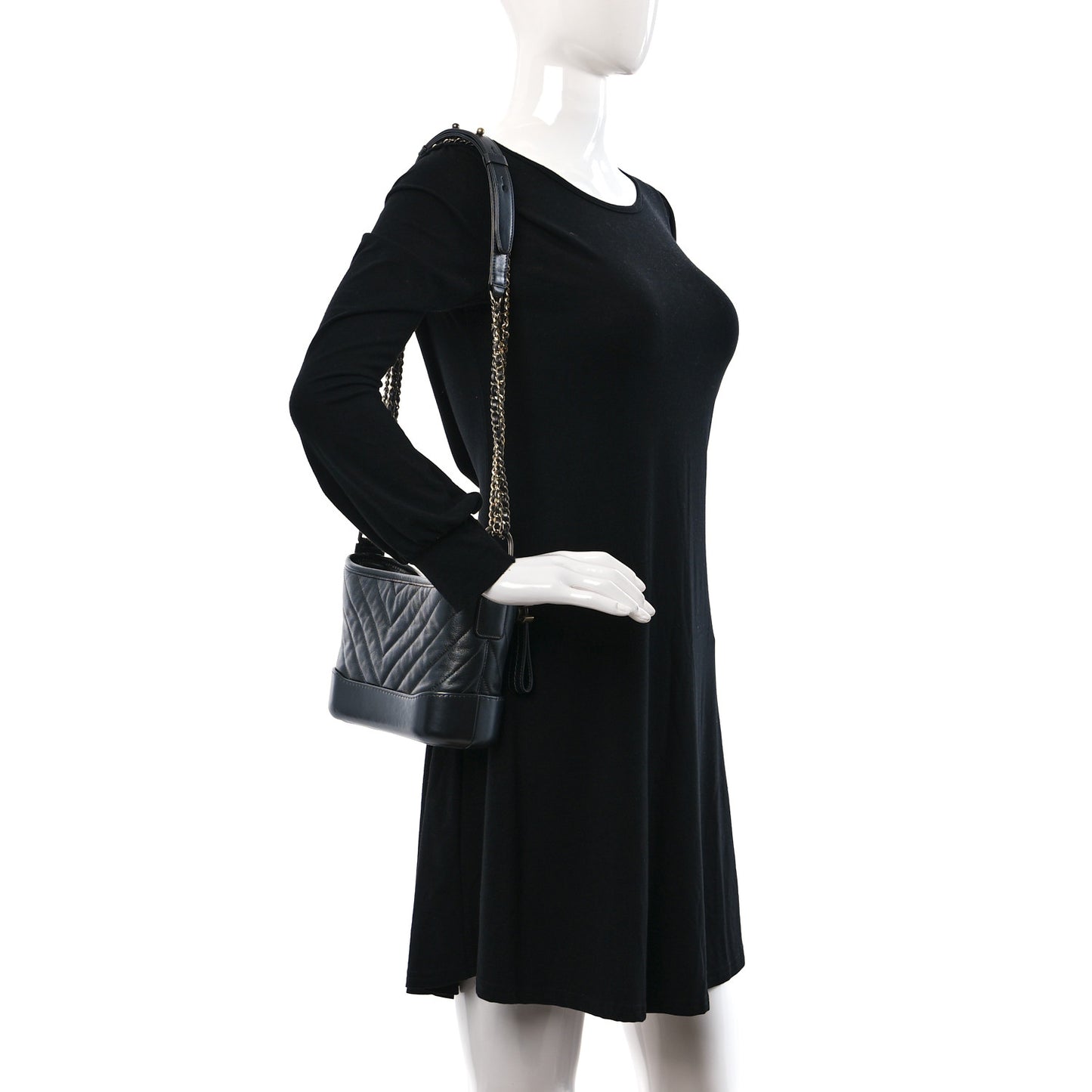 Metallic Aged Calfskin Chevron Quilted Small Gabrielle Hobo Dark Grey