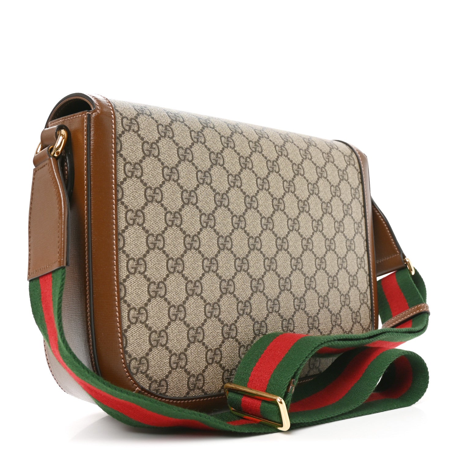 Gucci GG Supreme Monogram Azalea Calfskin Web Medium Horsebit 1955 Shoulder Bag Beige Ebony Brown Sugar 3 of 10