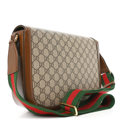 Gucci GG Supreme Monogram Azalea Calfskin Web Medium Horsebit 1955 Shoulder Bag Beige Ebony Brown Sugar 3 of 10