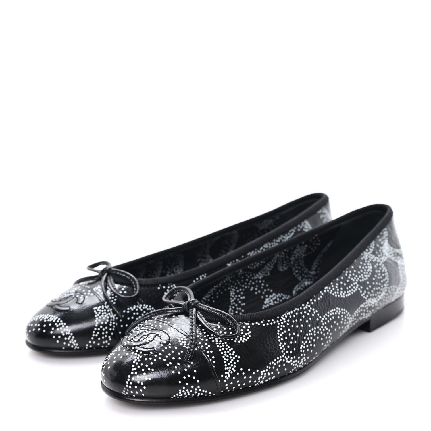 Chanel Calfskin Camellia Printed Cap Toe Ballerina Flats 36.5