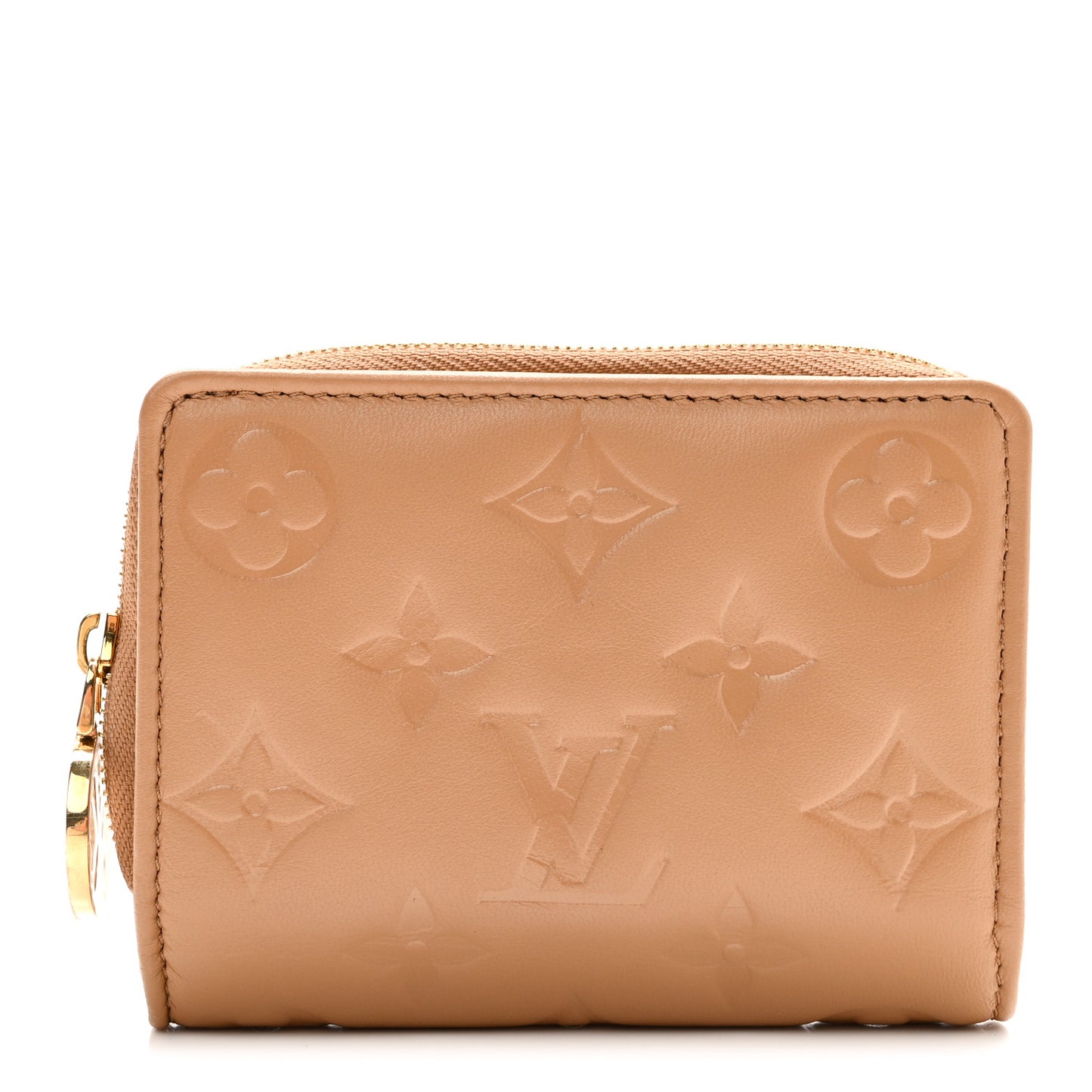 Lambskin Embossed Monogram Lou Coussin Wallet Camel
