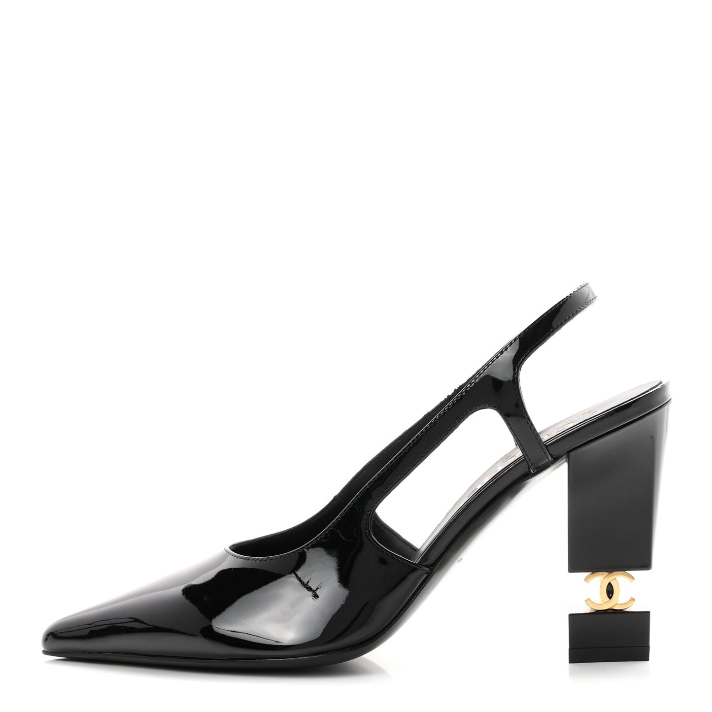Patent Calfskin Slingback CC Cutout Pumps 36 Black