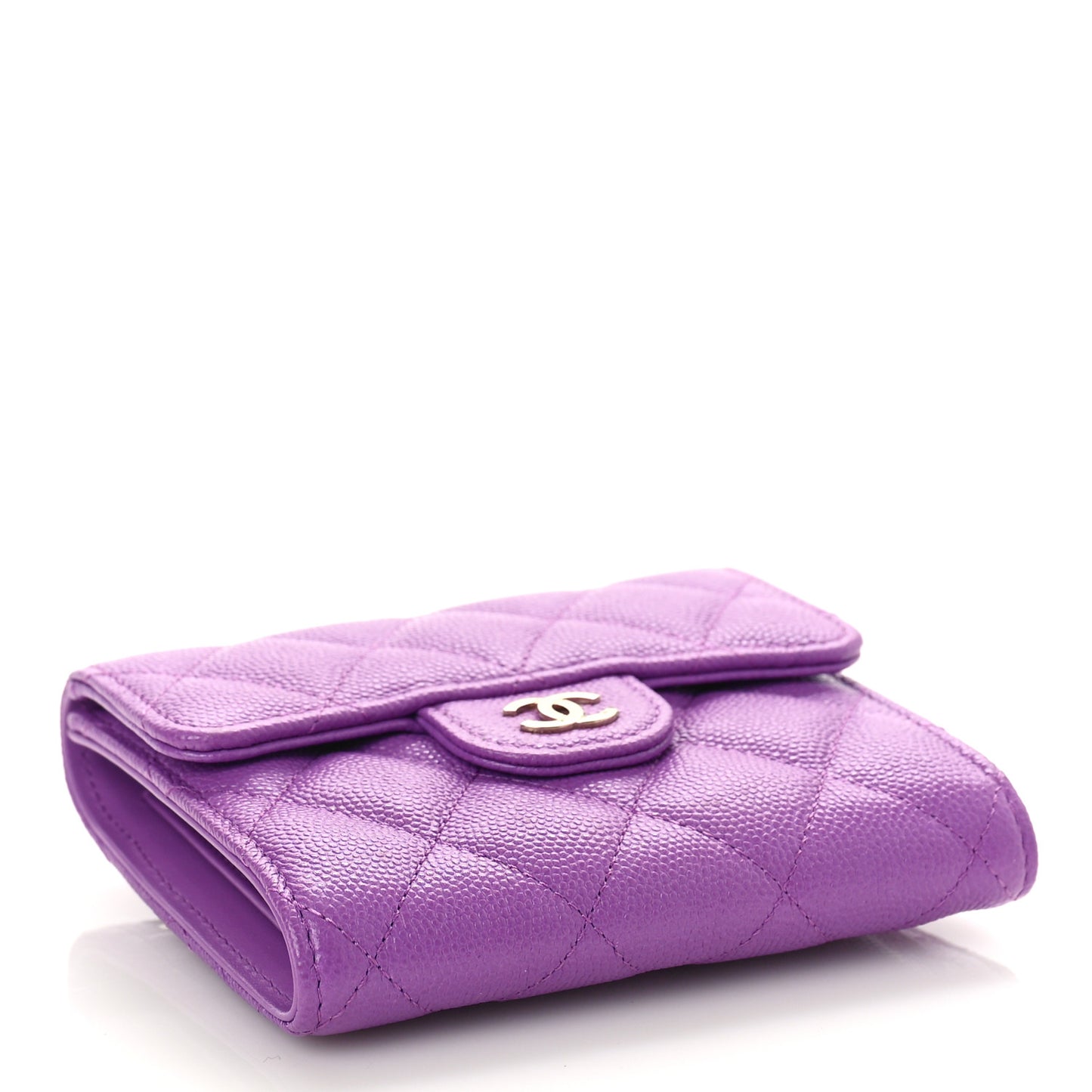 Caviar Quilted Compact Flap Wallet Purple